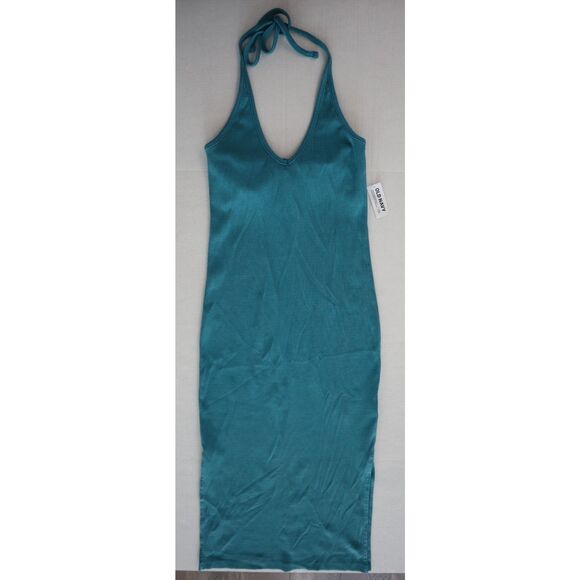 Old Navy 880312-02-1 Women's Sz Small Aqua Blue Ribbed Midi Halter Dress - Picture 1 of 7